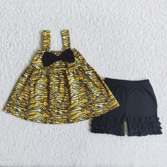 Tiger print ruffle shorts sets