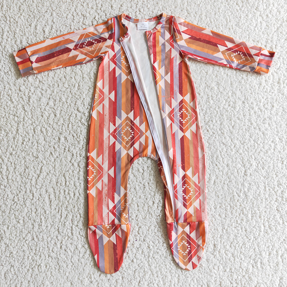 Baby girls western pink aztec rompers